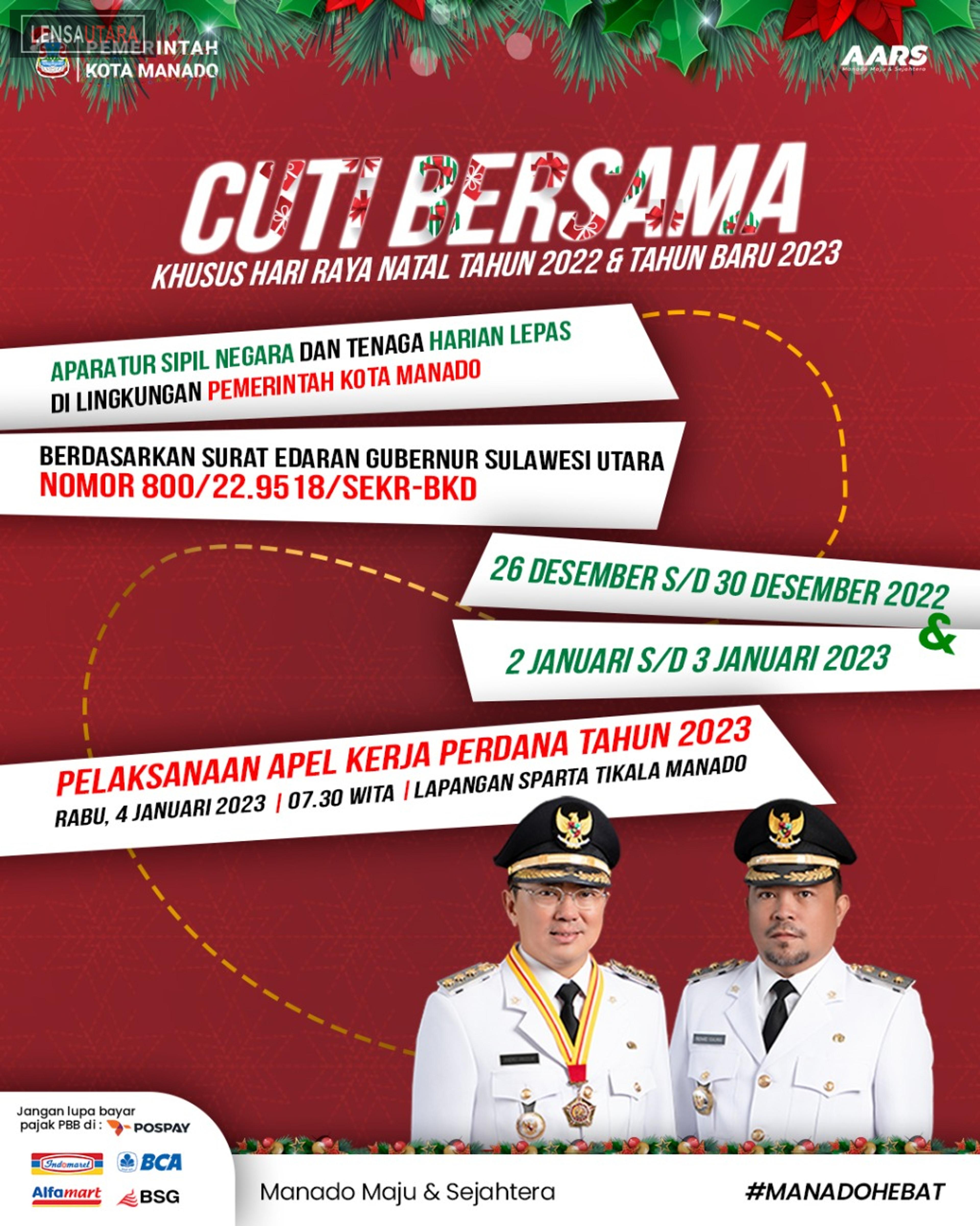 Walikota Manado Andrei Angouw Terbitkan Surat Edaran Cuti Bersama NATARU