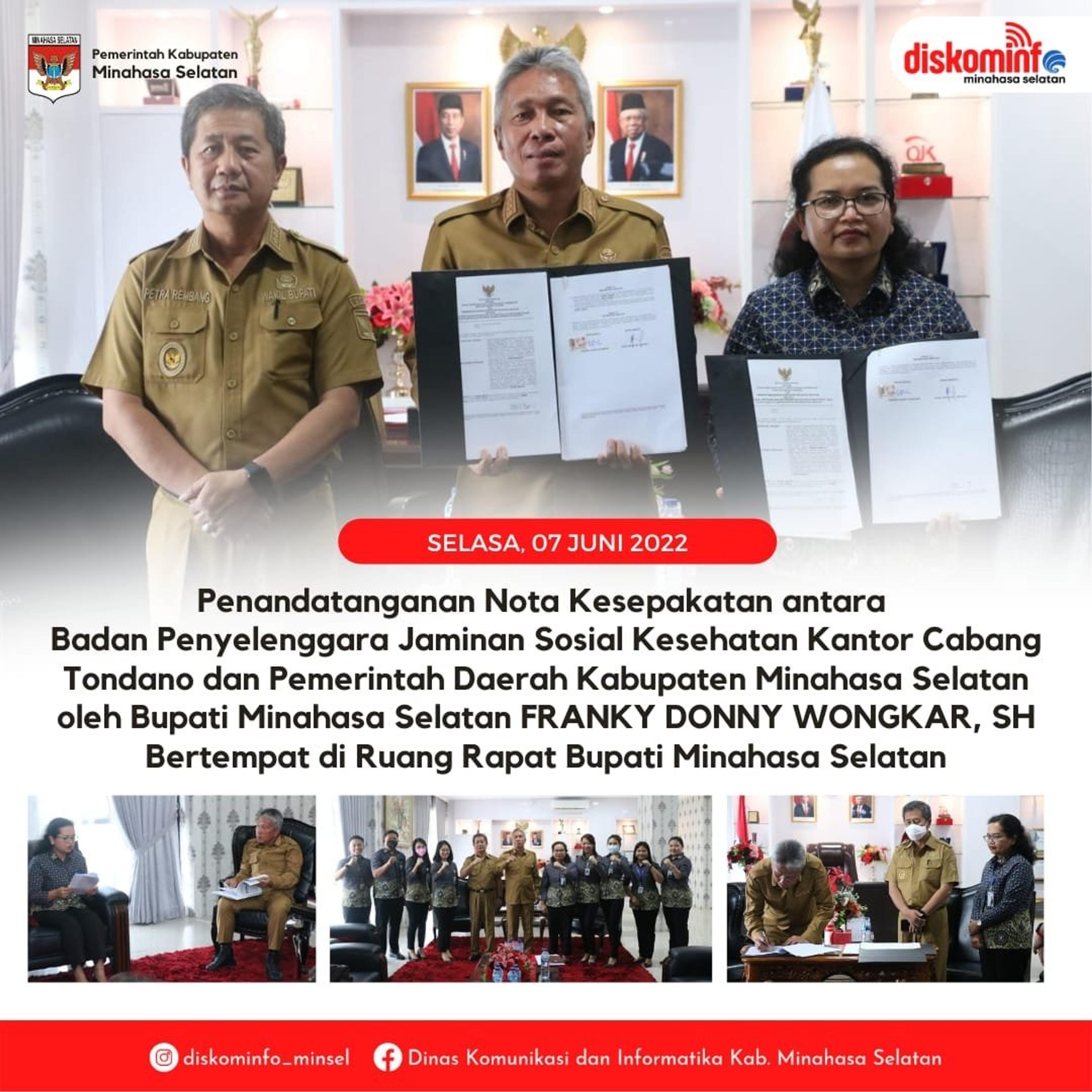 Pemkab Minsel Tanda Tangan Nota Kesepakatan dengan BPJS Tondano