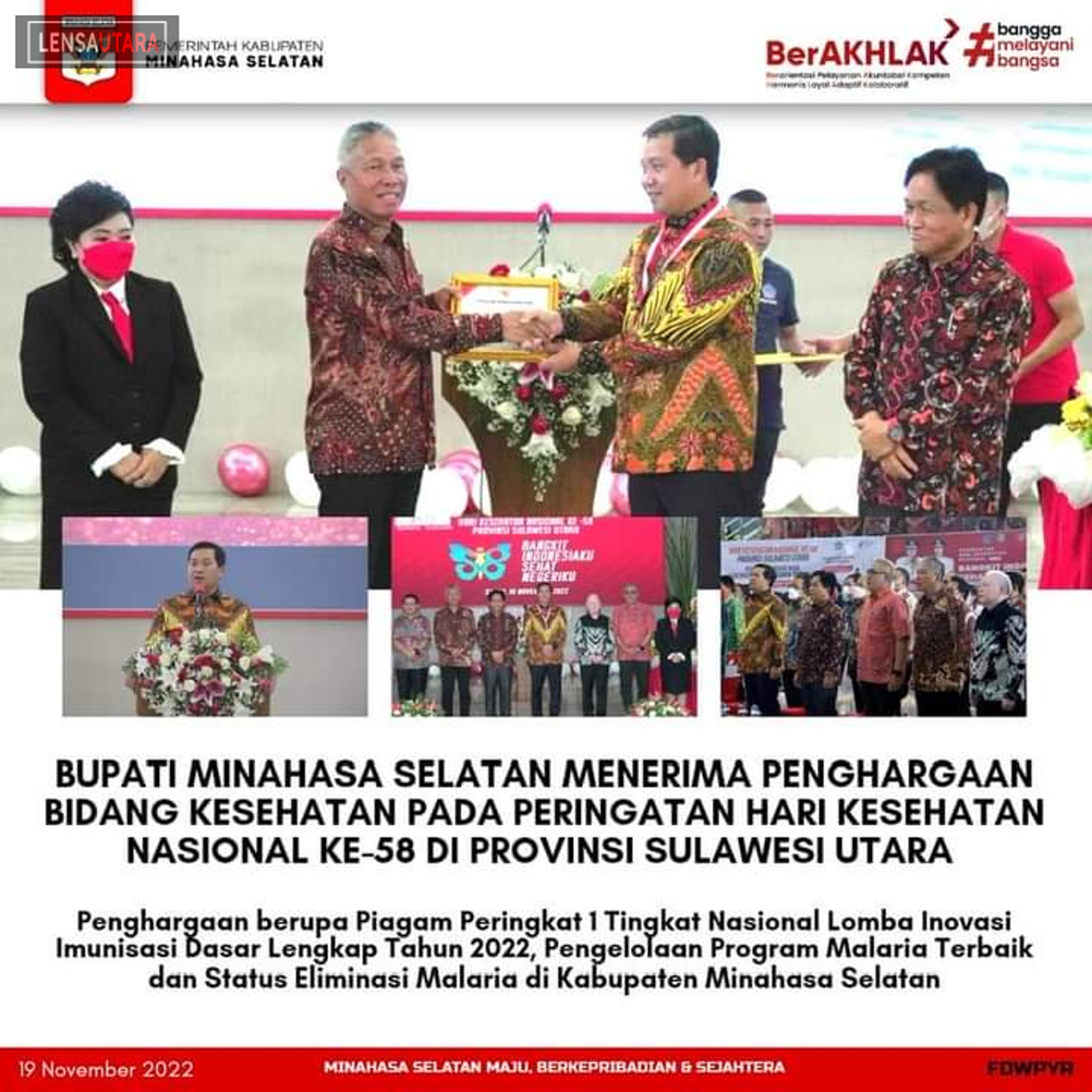 Bupati Minsel Terima Penghargaan Bidang Kesehatan