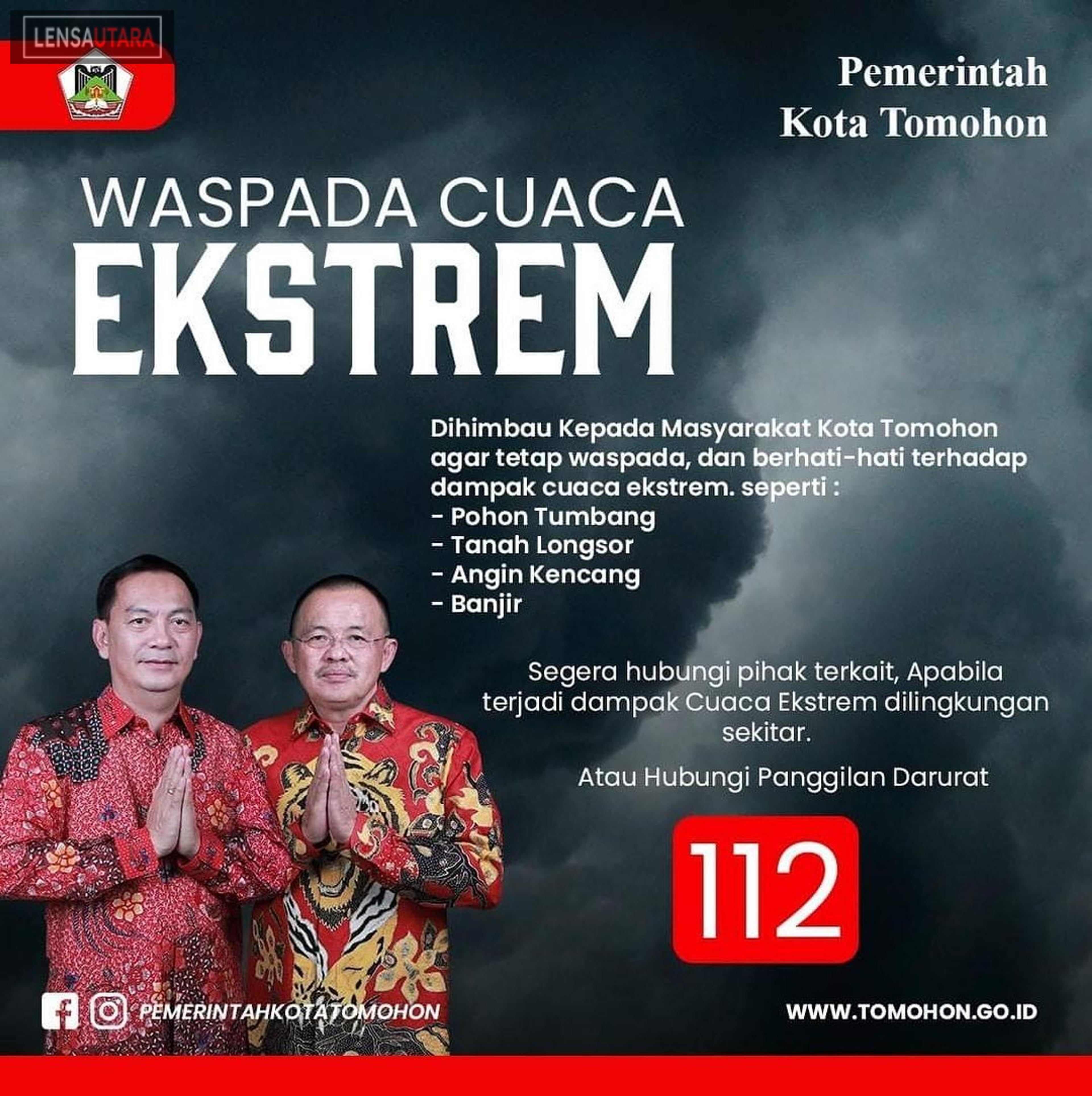 Cuaca Ekstrem, Pemkot Tomohon Minta Warga Waspada