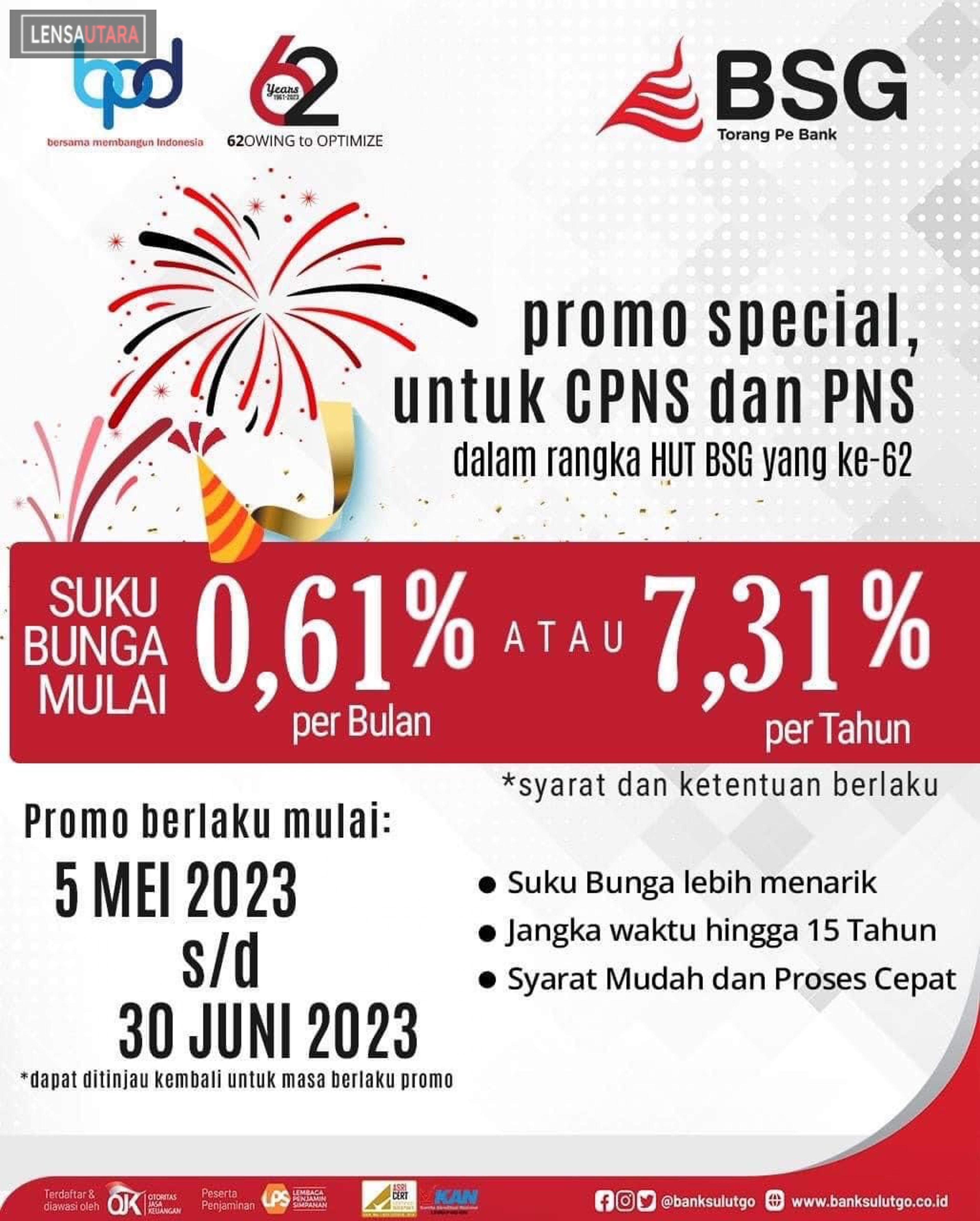 Bank SulutGo Rayakan HUT ke-62, Beri Kredit Promo Bagi CPNS dan PNS