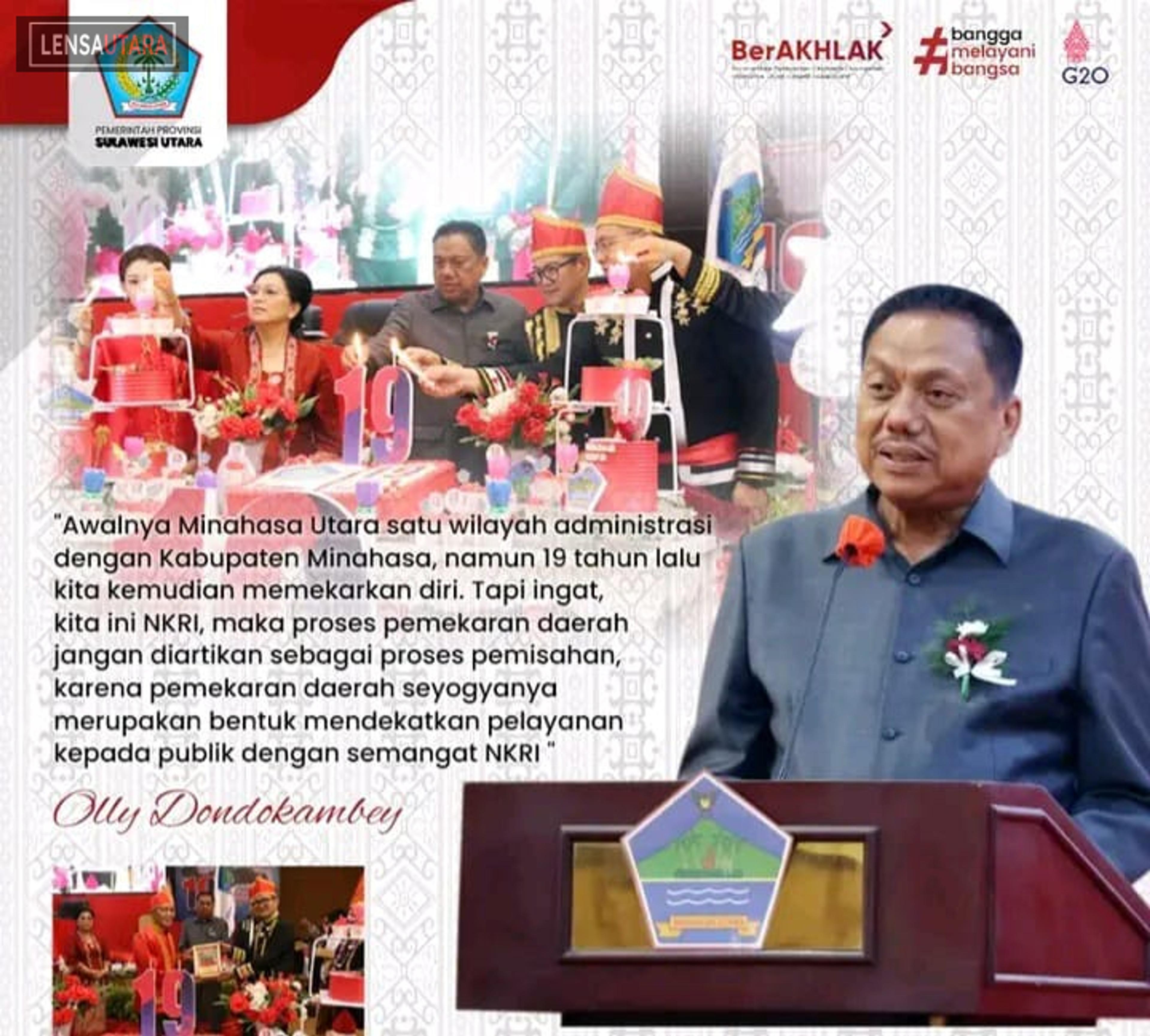 Kabupaten Minut Rayakan HUT ke-19, Olly: Pemekaran Bukan Untuk Pisahkan Wilayah Kekuasaan