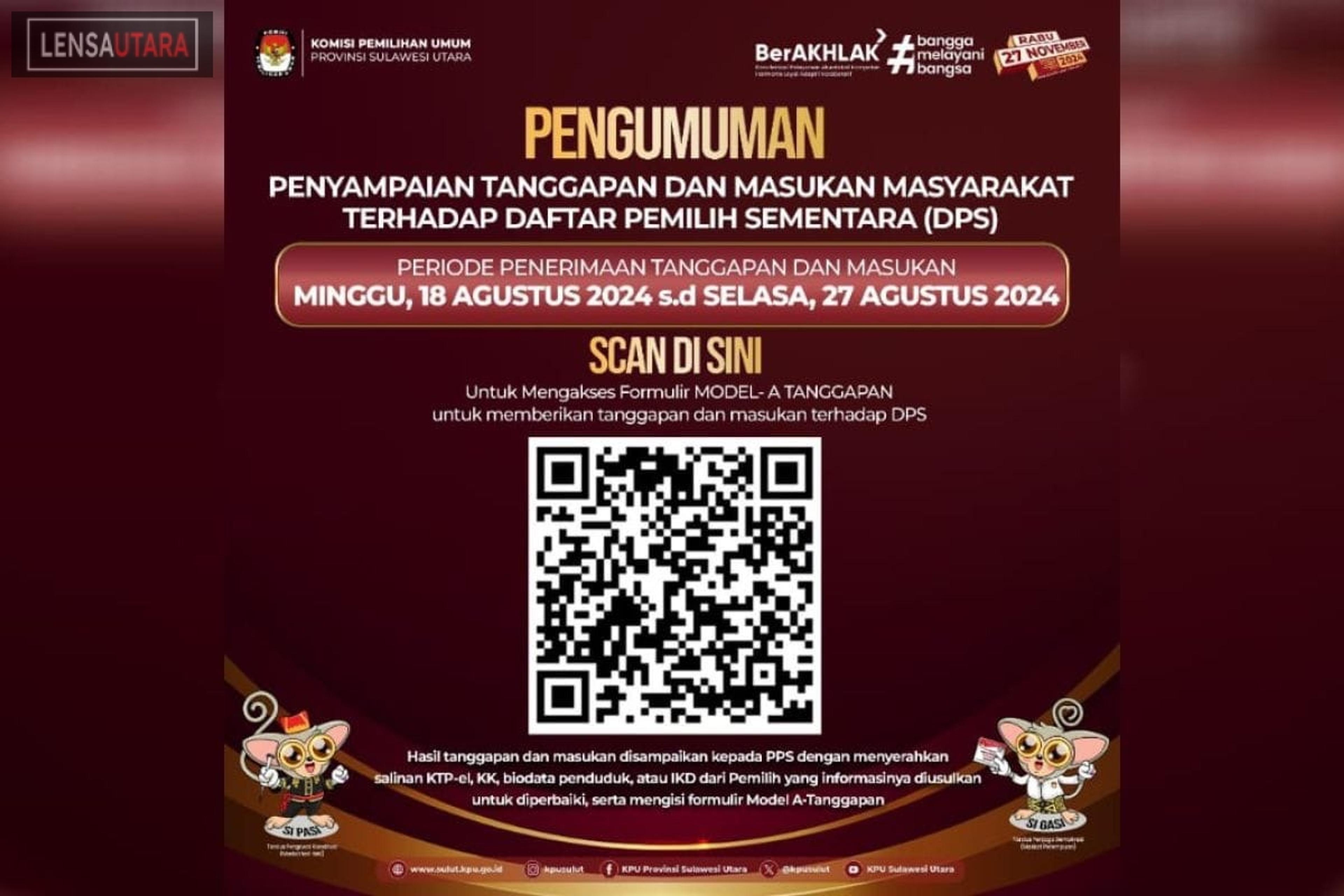 KPU Sulawesi Utara Buka Masa Tanggapan-masukan Atas Daftar Pemilih Sementara