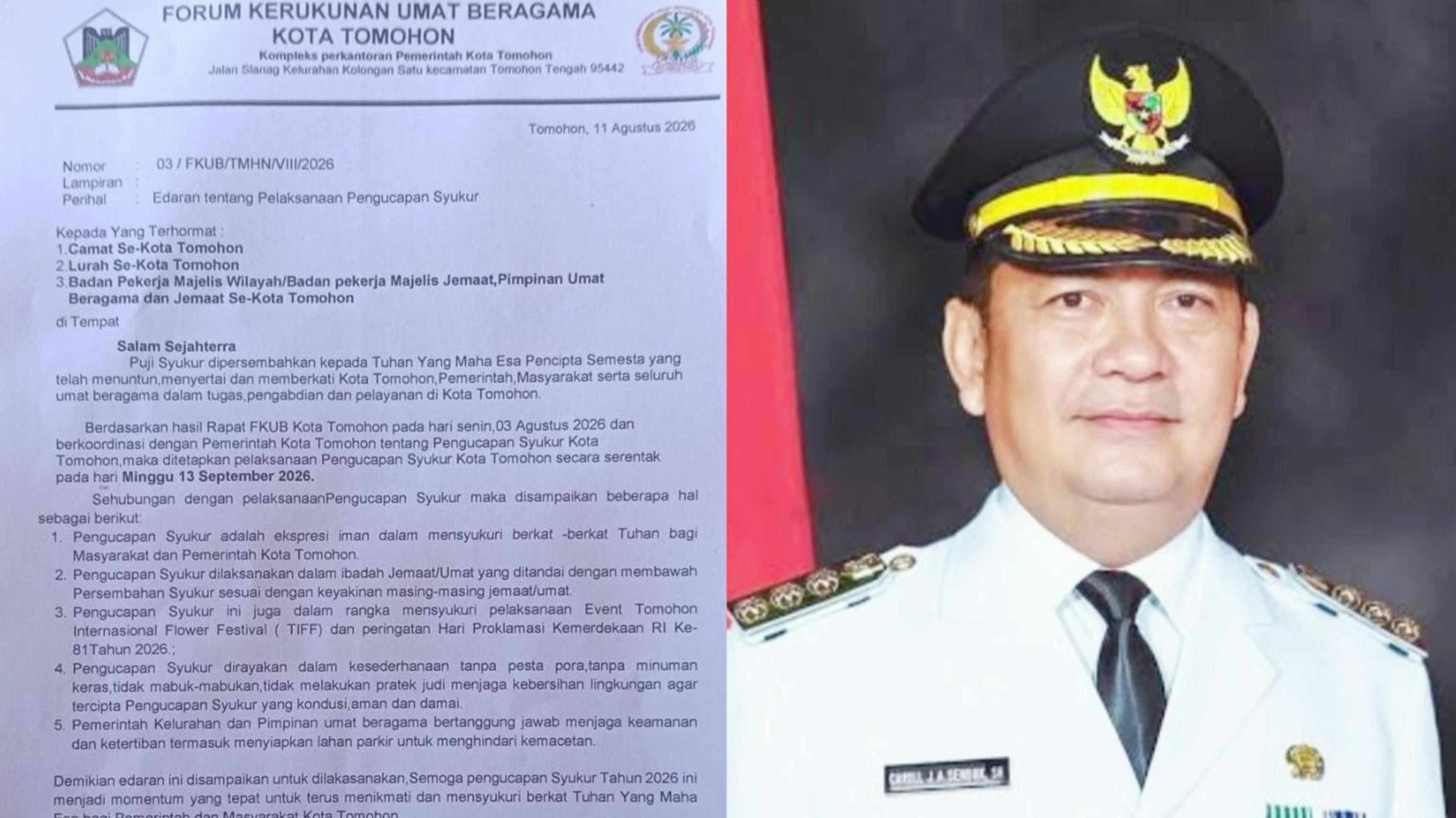 Pengucapan Syukur Kota Tomohon Tanggal 13 September 2026, FKUB Keluarkan 5 Point sebagai Pedoman