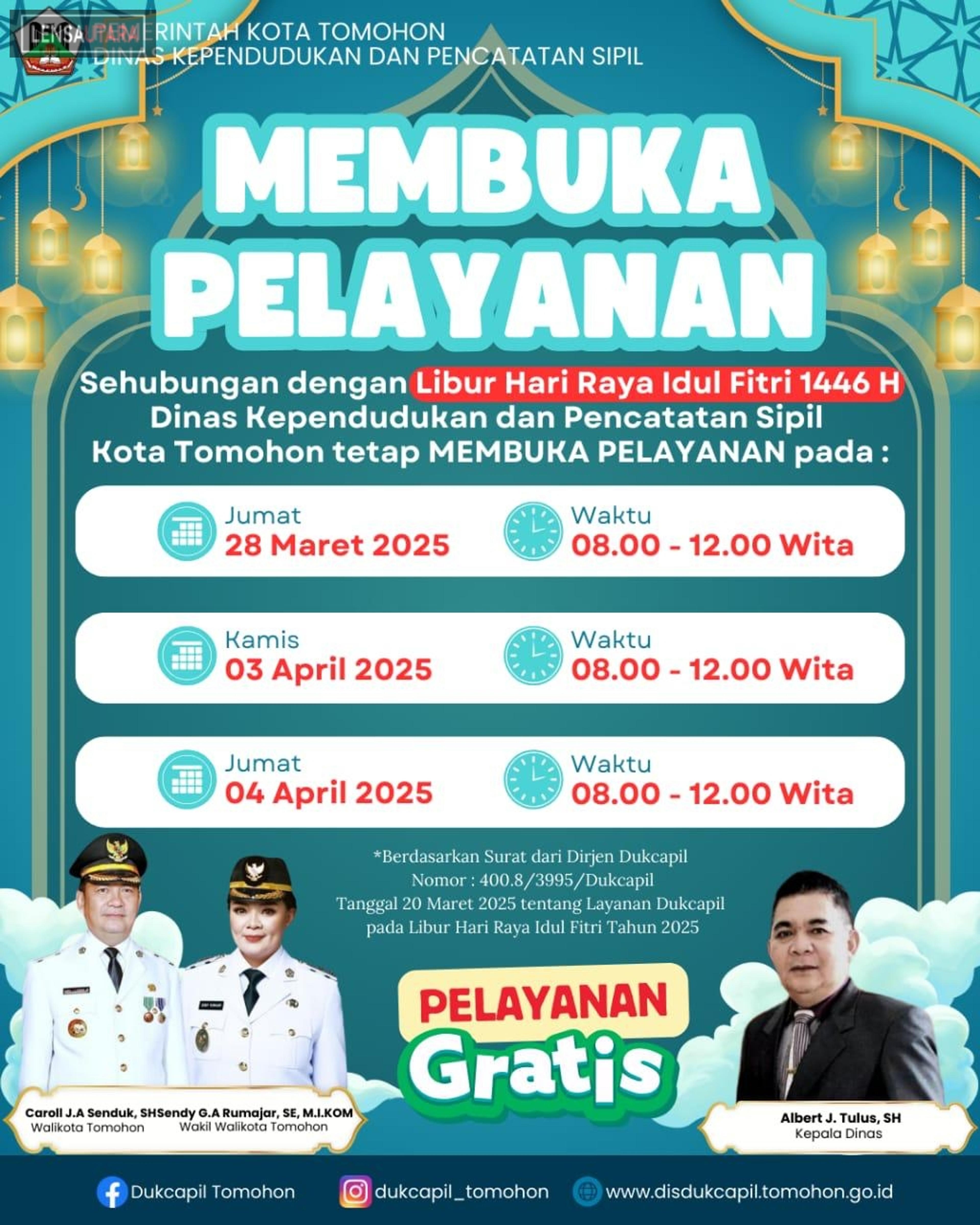 Dukcapil Tomohon Buka Saat Libur Lebaran, Sesuai Instruksi Kemendagri