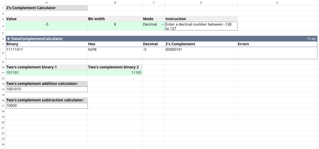 Screenshot for the file “2's Complement Calculator”