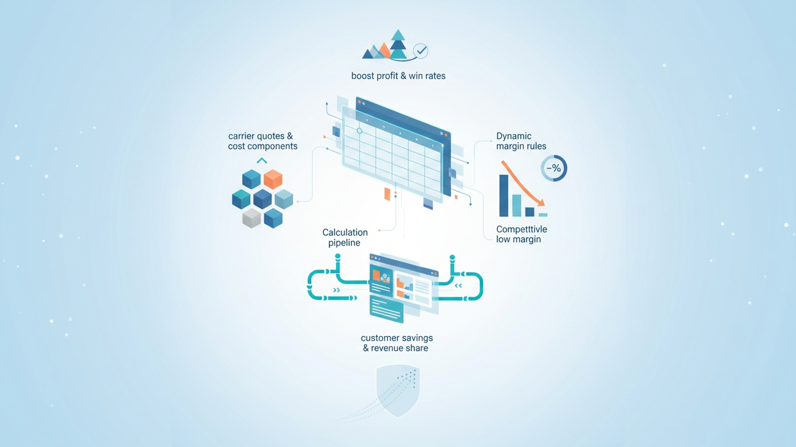 An abstract composition featuring interlocking geometric planes and subtle gradient pathways, illustrating the dynamic data flow required for precise freight spend analysis and optimized logistics profitability.
