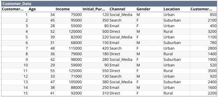The sample dataset generated by Quadratic AI in response to the request described in the main text.