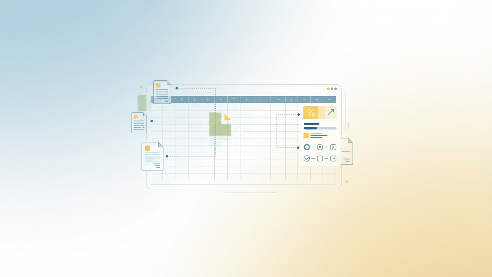 An abstract geometric composition with intersecting lines and soft gradient shapes visually represents the organized compilation and calculation for the tax deduction of medical expenses.