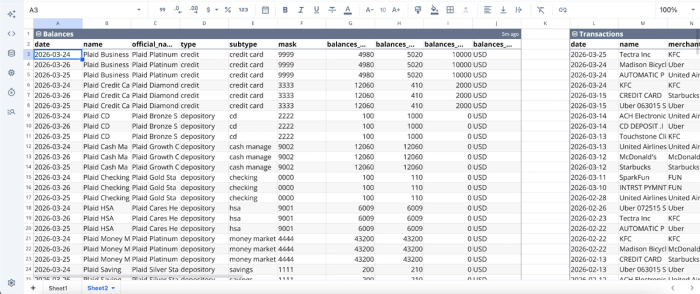 Data imported in Quadratic, best accounting software for small law firms