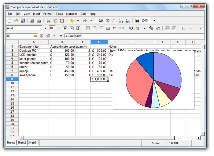 Gnumeric open source spreadsheet user image.