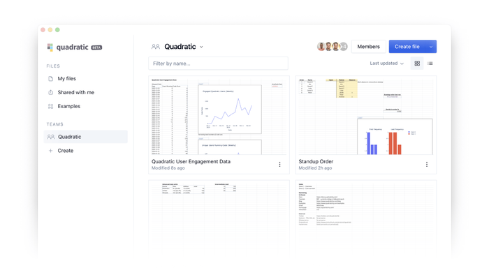 Quadratic Teams user interface.