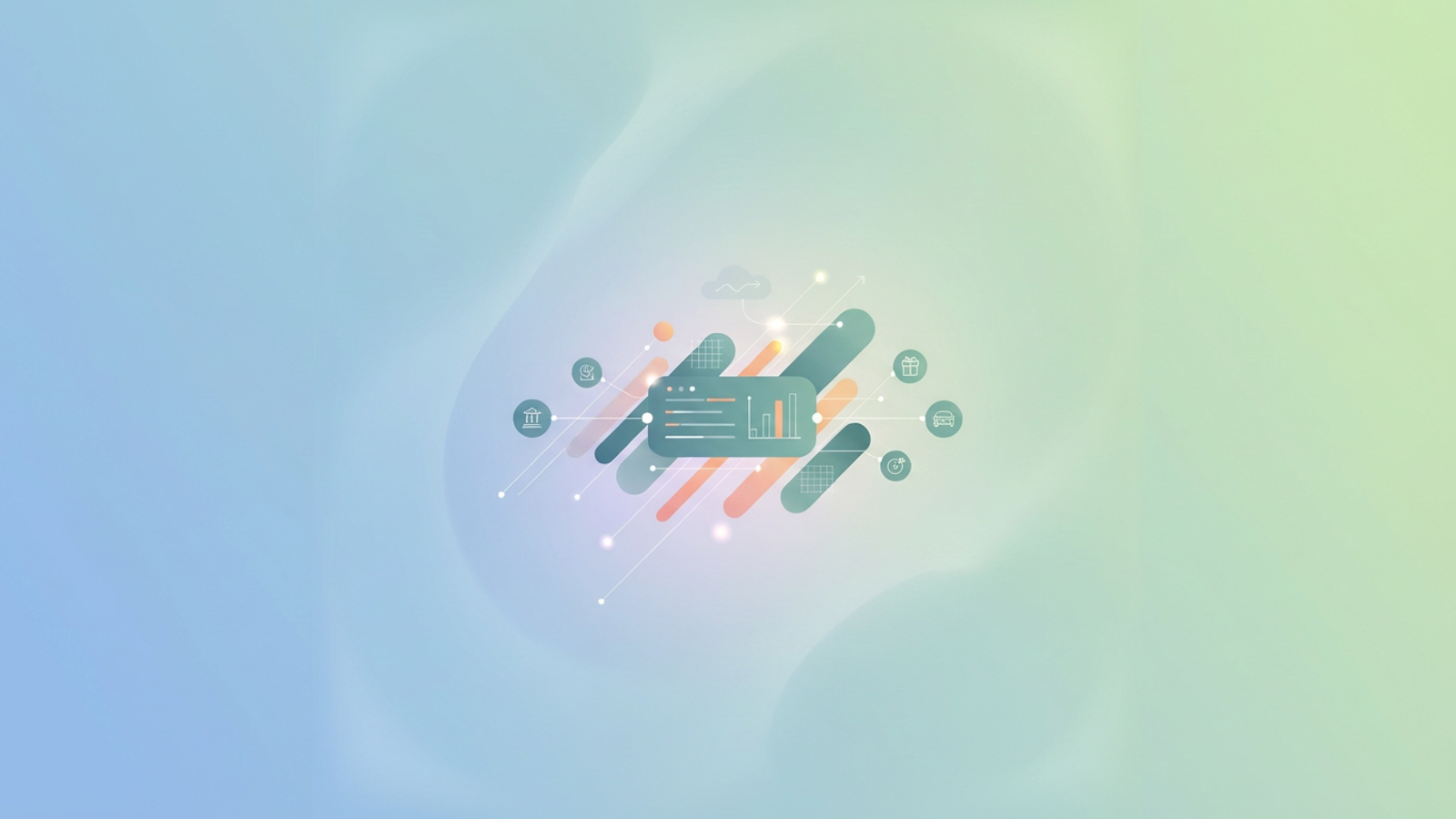 A modern abstract composition uses soft gradient-filled geometric shapes and subtle connecting lines to illustrate the structured accumulation and dynamic tracking of a sinking fund's various expense categories.