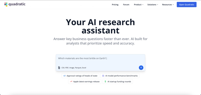 Quadratic, the first in the list of top 10 AI education tools.