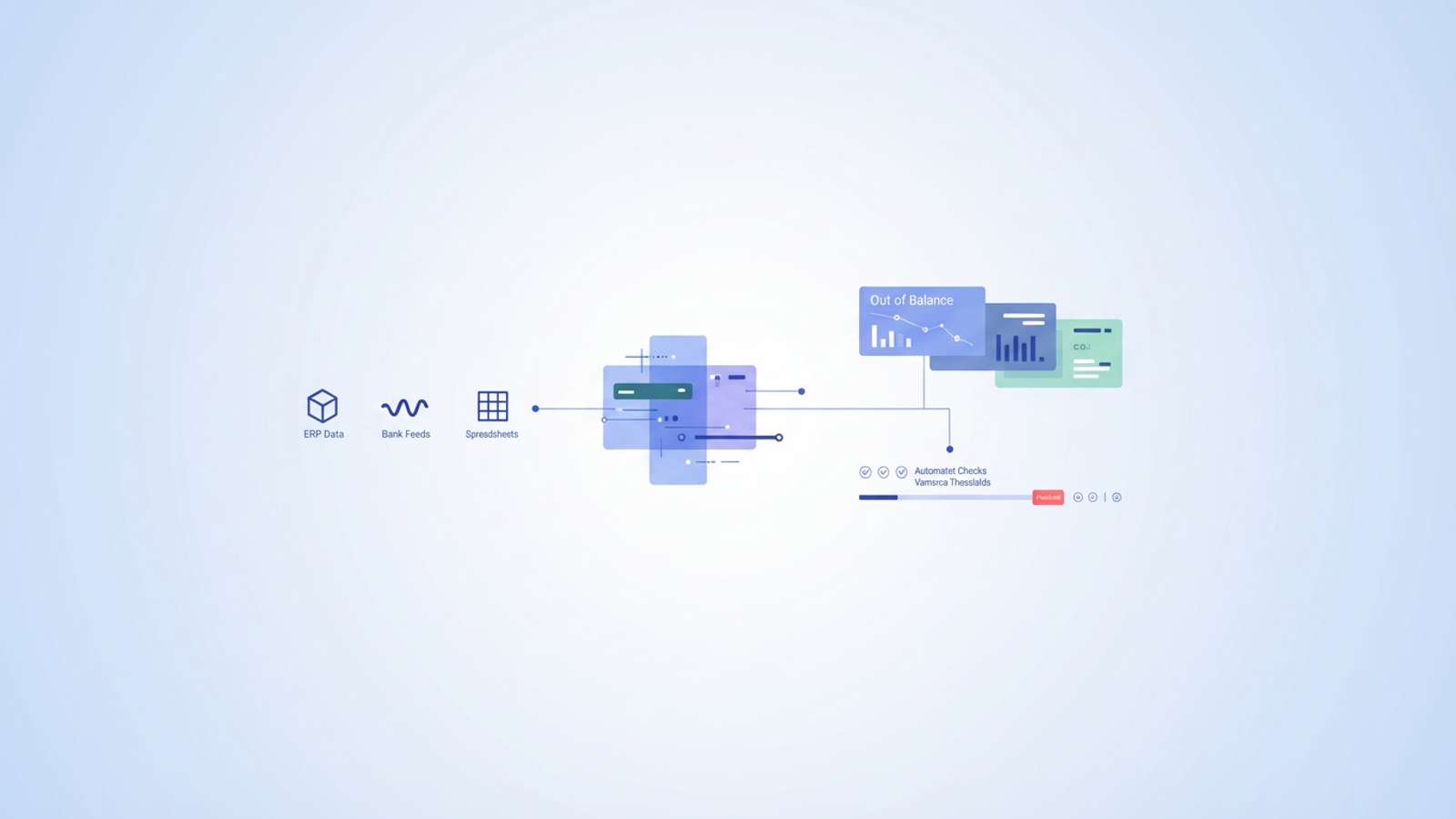 An abstract composition features interconnected geometric shapes, subtle data pathways, and soft gradients, forming an organized system for modern financial reconciliation tools.