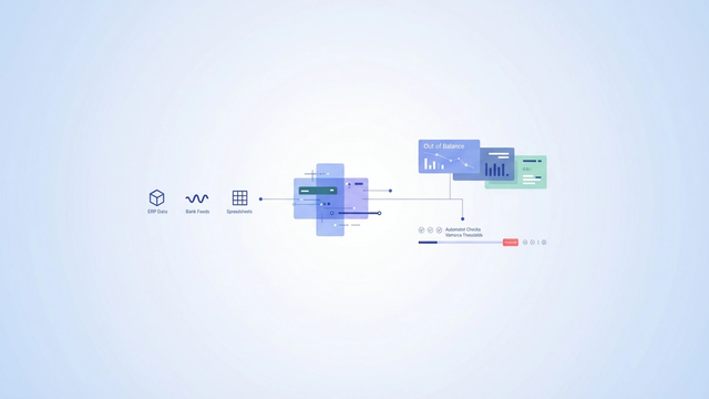 An abstract composition features interconnected geometric shapes, subtle data pathways, and soft gradients, forming an organized system for modern financial reconciliation tools.
