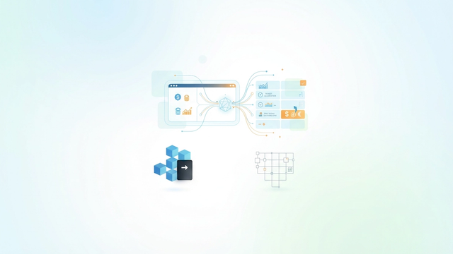 Abstract geometric shapes in soft gradients and negative space are subtly linked by lines, illustrating the data flow and structured logic of a custom portfolio rebalancing tool.