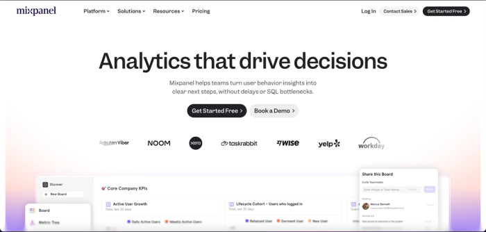 Mixpanel home page.
