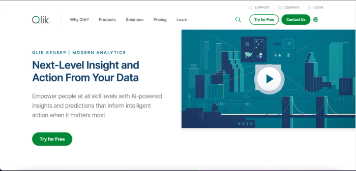 Qlik Sense homepage.