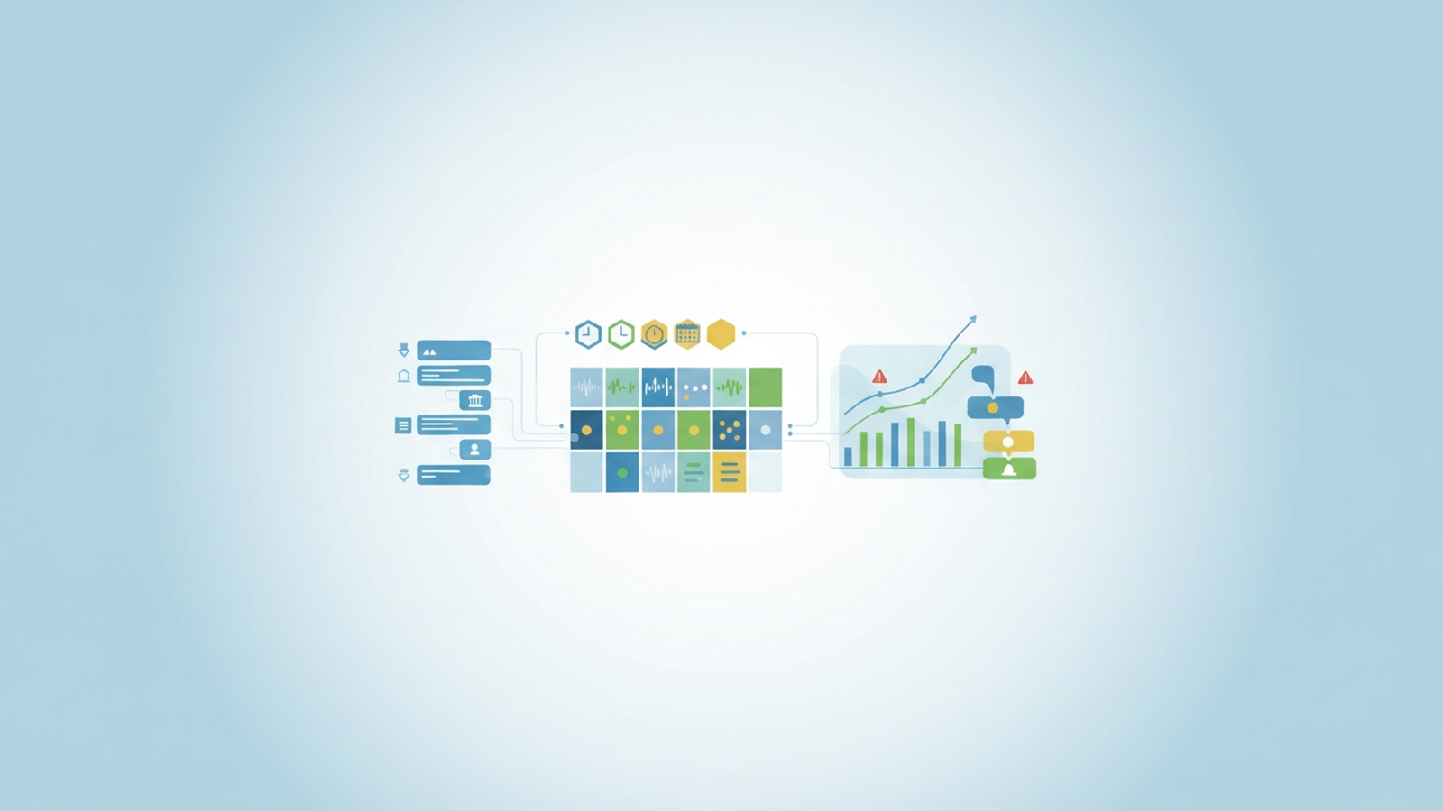 Geometric forms with soft light gradients and connecting pathways against a clean background represent the clarity and forward visibility of a cash flow forecast.