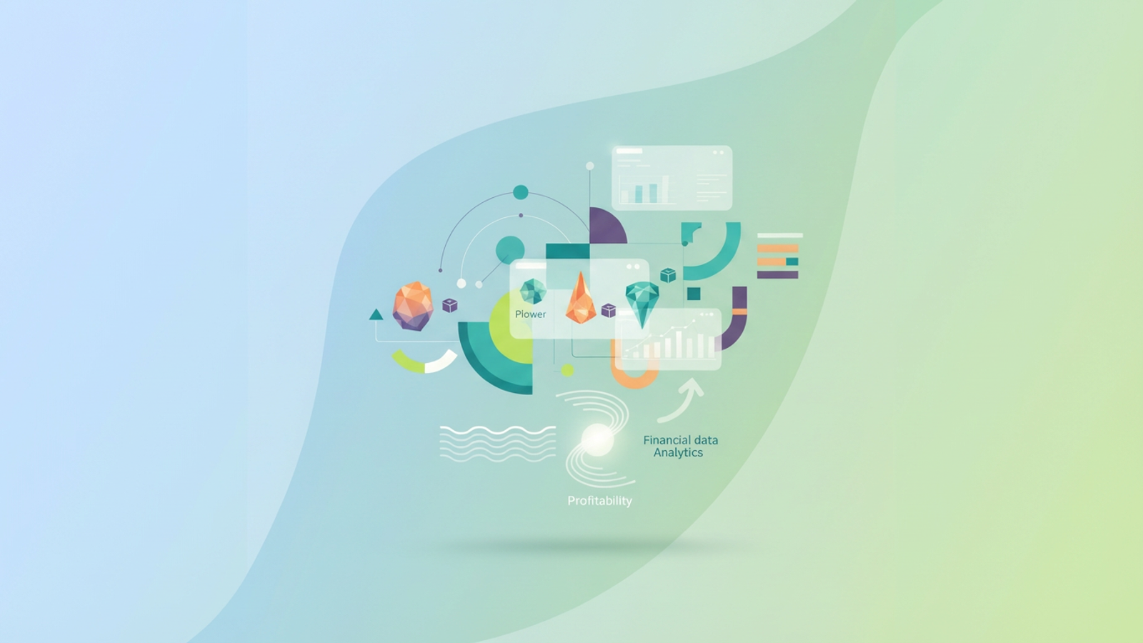 A modern abstract illustration with interconnected geometric forms and soft gradient lines that visually model the complex data relationships crucial for profitable cannabis retail operations.