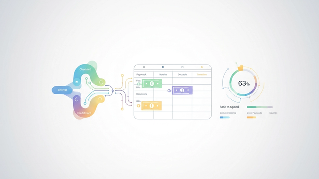 An abstract composition of interconnected geometric shapes in soft gradient colors, representing the structured data flow and automated allocations of a paycheck budget planner.