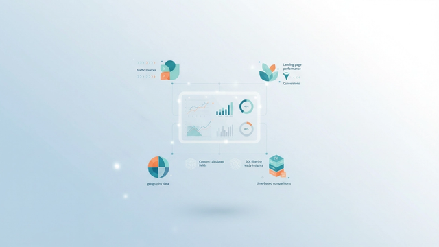 Interconnected geometric shapes with soft gradient fills flow across a minimal canvas, symbolizing the integration of diverse data streams into a cohesive custom dashboard google analytics for tailored insights.