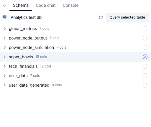 Viewing your Postgres database tables in Quadratic.