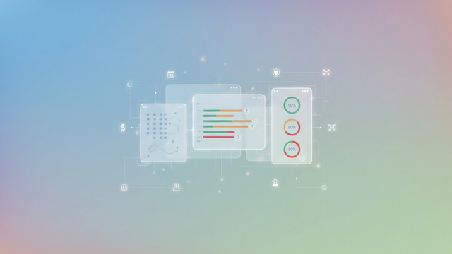 An abstract digital illustration features a network of interconnected geometric shapes with soft blue and green gradients, representing organized data flow and real-time insights for a program management office.
