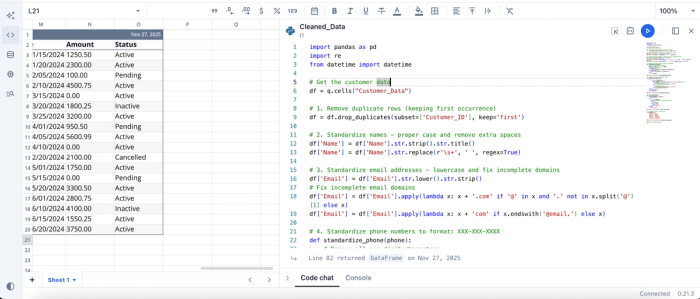 Coding for spreadsheet automation in Quadratic.