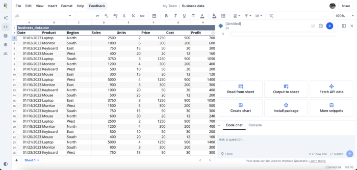 Quadratic’s Python spreadsheet code editor
