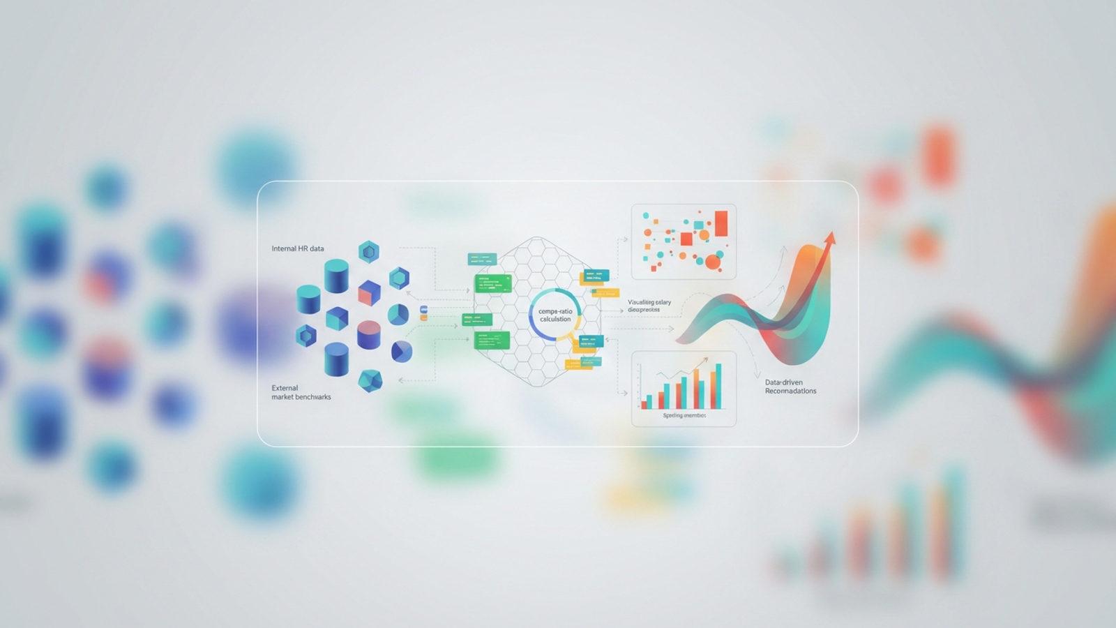 A modern abstract design with overlapping, translucent geometric forms and flowing data lines represents the analytical approach to a competitive compensation strategy.
