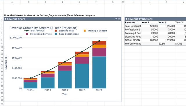 Screenshot for the file “SaaS Startup Financial Model Template: 5-Year Projections”