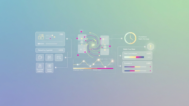 An abstract composition features interconnected geometric shapes and flowing lines, subtly illustrating an optimized debt snowball tracker for precise cash flow management within a modern, minimal design.
