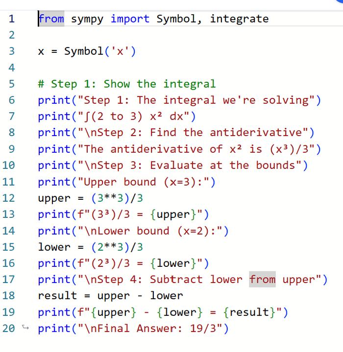 The step-by-step solution in the Python code written by the AI.