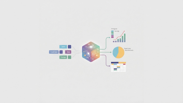 A modern abstract composition features interconnected geometric shapes in soft gradients, illustrating the systematic organization and analysis of financial data for category spend analysis.