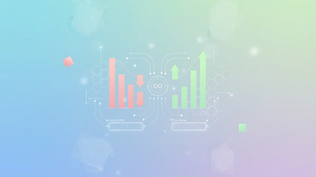 An abstract composition of soft-gradient geometric shapes and subtle data pathways shows information flowing between distinct segments, symbolizing the continuous analysis of churn rate vs retention rate.