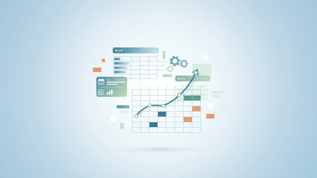 An abstract, minimal design features interconnected geometric forms in soft gradients, illustrating a streamlined multi-sheet final exam study plan with subtle data flow patterns against a clean background.