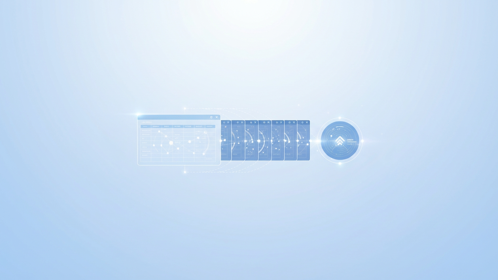 An abstract digital illustration features soft blue and purple gradient geometric shapes, subtly interconnected by faint lines, converging towards a central, cohesive form, representing the streamlined data flow of an automated student performance dashboard.