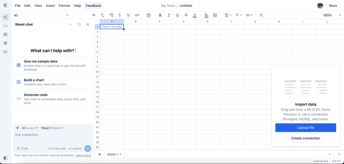 Quadratic spreadsheet interface