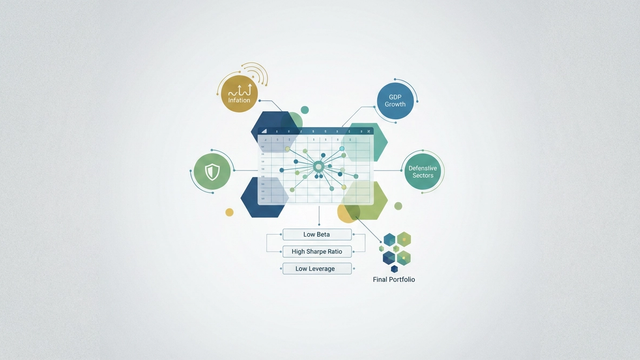 An abstract composition features interconnected geometric forms with soft gradients, subtly illustrating the structured data analysis and filtering process central to a late-cycle us economy investment strategy.