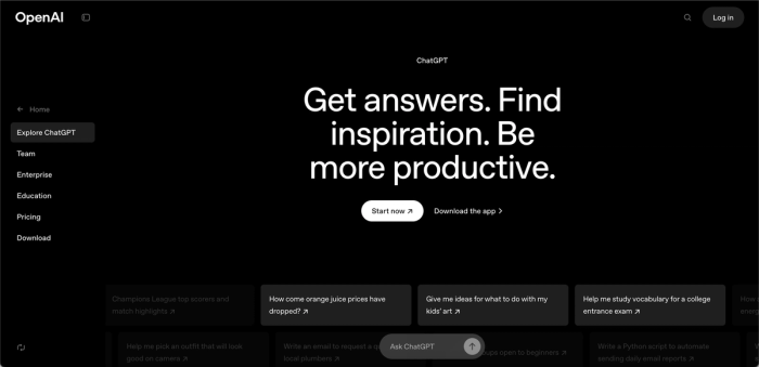 ChatGPT homepage