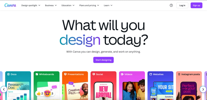 Canva homepage