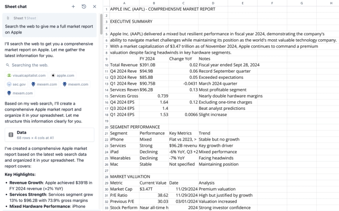 Using Quadratic's AI market research tool to scrape live data from the web.