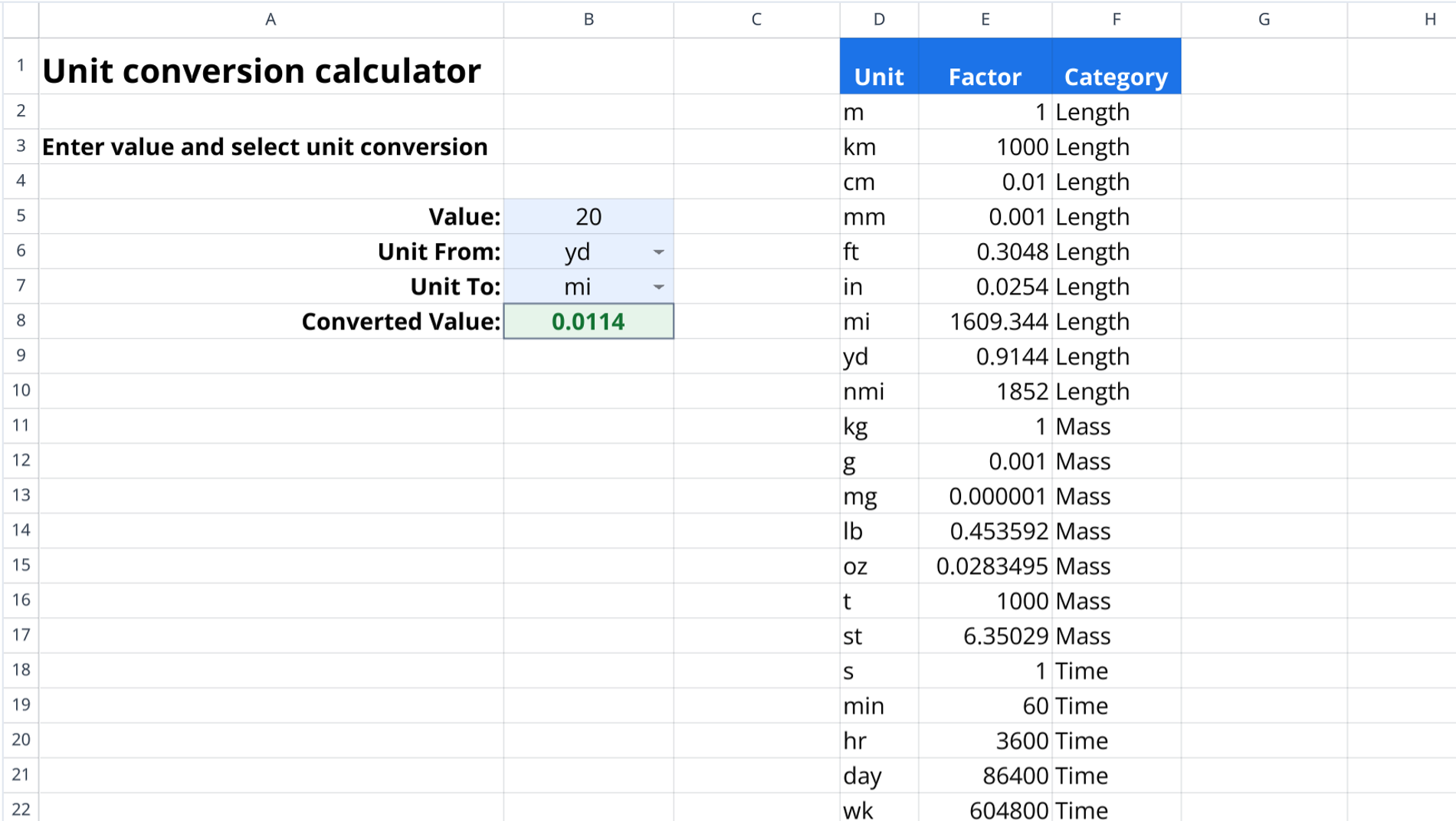 Physics Unit Conversions Calculator Template