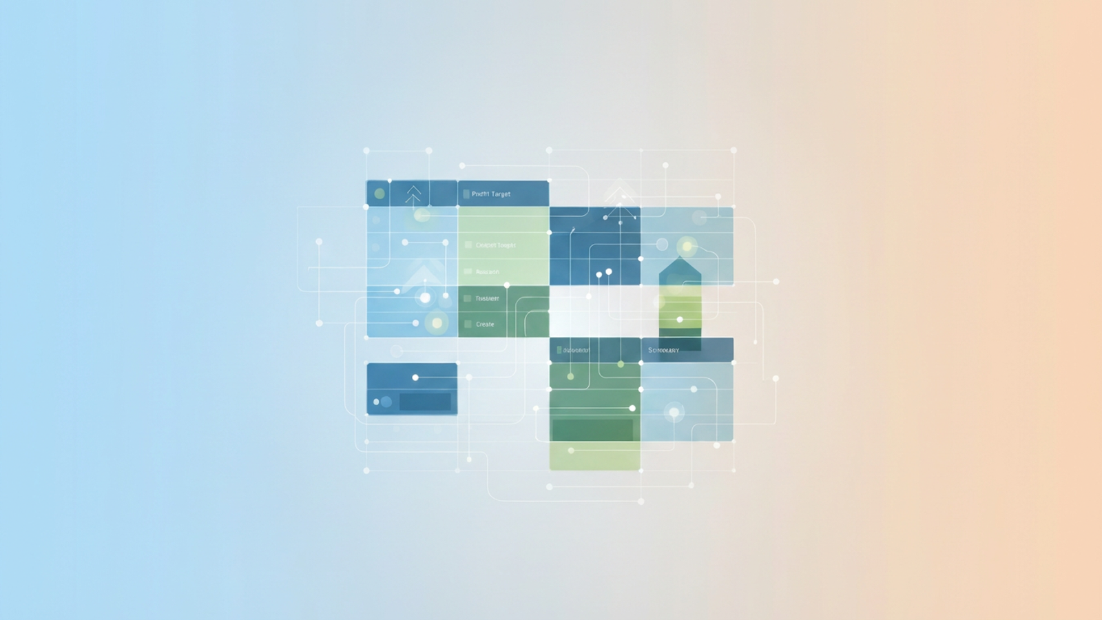 An abstract illustration features interconnected geometric shapes and soft gradient lines flowing across a minimalist grid, symbolizing automated data analysis and profit tracking for an options trading journal.