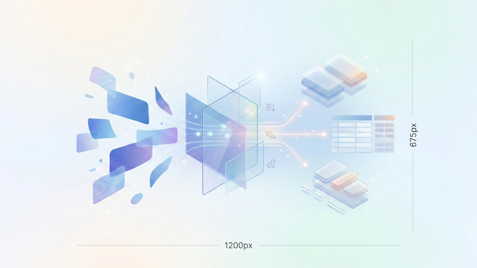 A minimalist abstract illustration of a tax expense tracker, featuring soft-gradient geometric shapes and thin lines that transition from scattered patterns into a highly structured, color-coded grid.