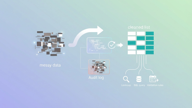 An abstract, modern graphic features geometric data elements flowing into an organized, ordered structure, with a separate array of removed elements, illustrating the python remove duplicates from list process and audit log generation.