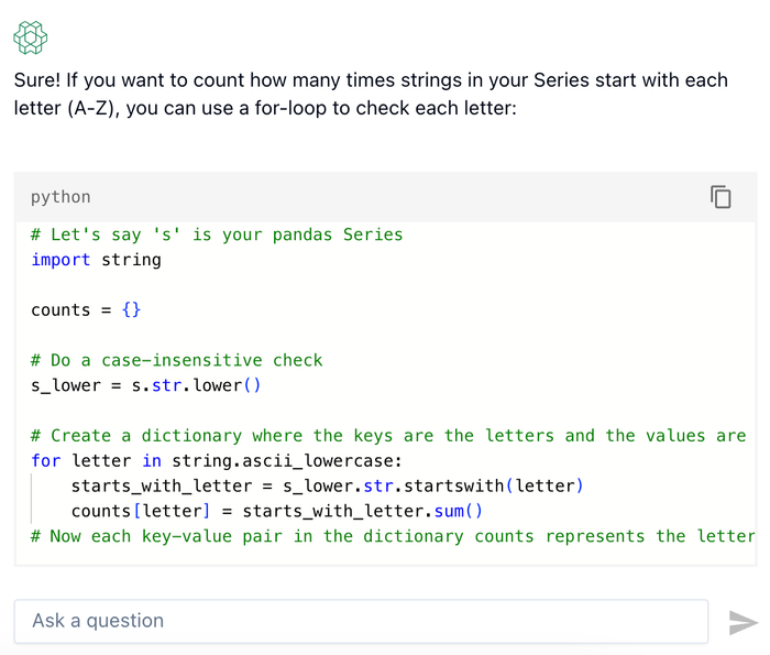 Summarizing the column's data with AI.