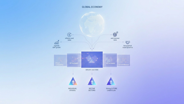 A modern abstract hero image with layered, translucent geometric forms and subtle gradient transitions, visually representing structured data streams for comprehensive macroeconomic analysis.